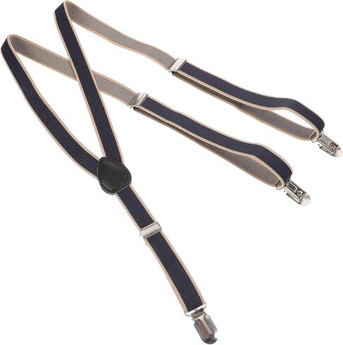 Ciieeo Men’s Leather Suspenders with Stripe Pattern, Heavy Duty Adjustable Y-back Clips, Sturdy Black Genuine Leather Strap for Dress and Casual Pants, Suitable for Men and Boys in Kuwait