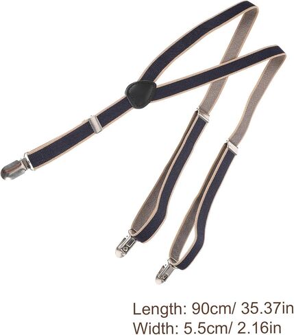 Ciieeo Men’s Leather Suspenders with Stripe Pattern, Heavy Duty Adjustable Y-back Clips, Sturdy Black Genuine Leather Strap for Dress and Casual Pants, Suitable for Men and Boys in Kuwait