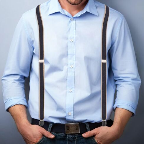 Ciieeo Mens and Womens Suspenders with Leather Clip Striped Design, Adjustable Elastic Straps for Trousers, Sturdy Y-back Belt Suitable for Casual and Formal Wear in Kuwait