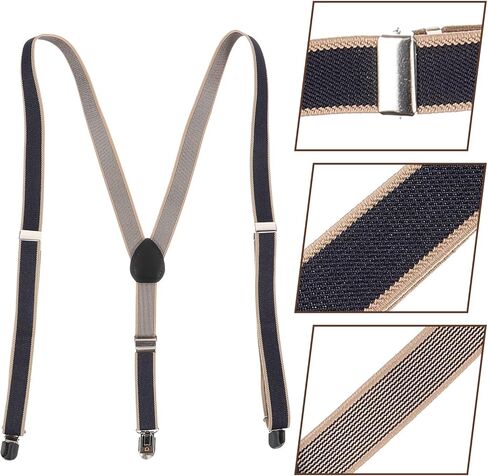 Ciieeo Mens and Womens Suspenders with Leather Clip Striped Design, Adjustable Elastic Straps for Trousers, Sturdy Y-back Belt Suitable for Casual and Formal Wear in Kuwait