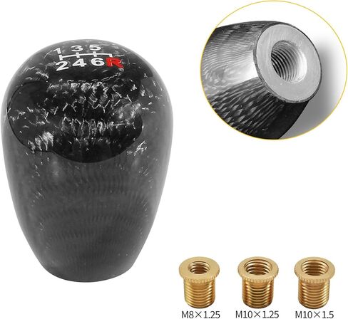 6 Speed Carbon Fiber Shift Knob for Manual Tranmission, Oval Stick Shifter Level with 3 Aluminum Adapters (M8x1.25, M10x1.25, M10x1.5) Black in Saudi Arabia