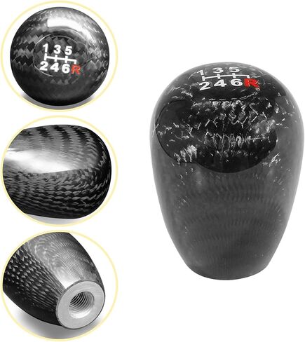 6 Speed Carbon Fiber Shift Knob for Manual Tranmission, Oval Stick Shifter Level with 3 Aluminum Adapters (M8x1.25, M10x1.25, M10x1.5) Black in Saudi Arabia