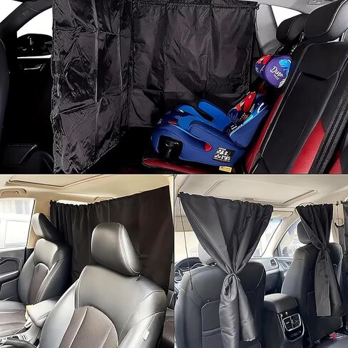 Car Privacy Curtain Set, Oxford Polyester with Divider & Side Drapes, Storage Pockets for Rear Seat Privacy, Fits Most SUVs and Sedans, Sunshade for Baby, Camping, and Car Travel in Saudi Arabia