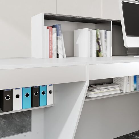 Large Modern Reception Desk, 86.6" Long Business Front Reception Desk with Storage Open Shelves, Office Display Counter Table, Retail Check Out Counter for Office, Salon (White &Grey) in Kuwait