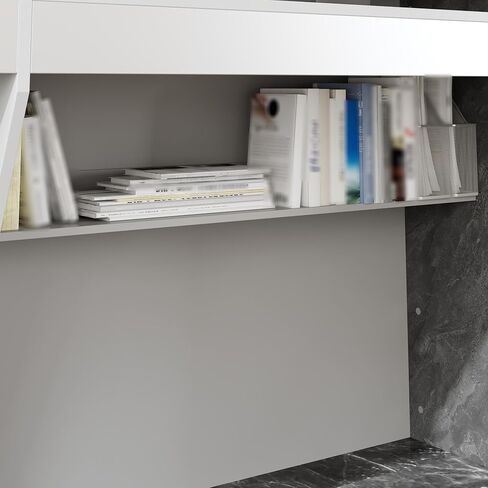 Large Modern Reception Desk, 86.6" Long Business Front Reception Desk with Storage Open Shelves, Office Display Counter Table, Retail Check Out Counter for Office, Salon (White &Grey) in Kuwait