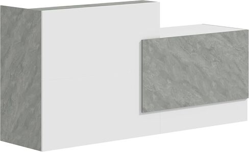 Large Modern Reception Desk, 86.6" Long Business Front Reception Desk with Storage Open Shelves, Office Display Counter Table, Retail Check Out Counter for Office, Salon (White &Grey) in Kuwait