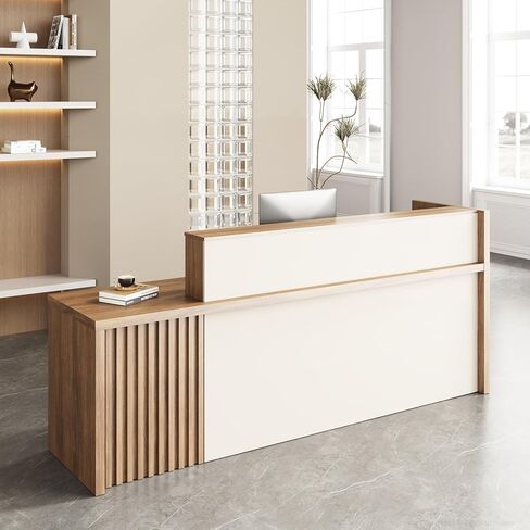 مكتب استقبال مقاس 94 بوصة مع منضدة، مكتب أمامي حديث مع درج قابل للقفل، وخزانة، وحلقة تثبيت الكابل وفتحة تهوية، ومنضدة استقبال خشبية للمكتب والصالون والعيادة in Kuwait