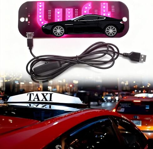 لافتة ضوئية LED باللون الوردي لسيارة الأجرة | ضوء ليلي للسيارة USB للتحكم باللمس، كابل USB لملحقات السيارة باللون الوردي الفاتح، ملصق مع خطاف وامض لأكواب الشفط (1 * أضواء صغيرة للتحكم باللمس 1 * لافتات سيارات) in Kuwait