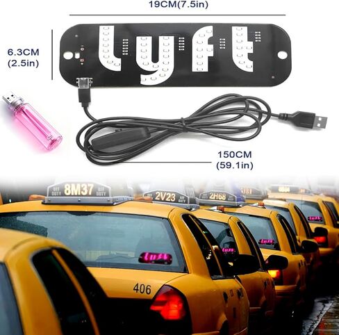 لافتة ضوئية LED باللون الوردي لسيارة الأجرة | ضوء ليلي للسيارة USB للتحكم باللمس، كابل USB لملحقات السيارة باللون الوردي الفاتح، ملصق مع خطاف وامض لأكواب الشفط (1 * أضواء صغيرة للتحكم باللمس 1 * لافتات سيارات) in Kuwait