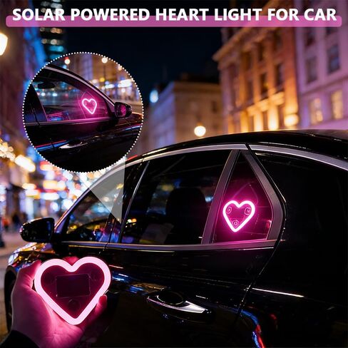 قطعتان من ضوء القلب الذي يعمل بالطاقة الشمسية للسيارة، مصباح LED محيطي لاسلكي مع 6 أوضاع ومستشعر اهتزاز يمكنه تشغيل الضوء تلقائيًا، هدية محيطة رومانسية للأزواج (وردي) in Kuwait