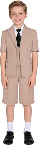 Summer Slim Fit Boys Suit Dress Clothes, Short Formal Wedding Ring Bearer Outfit, Gentleman Short Outfits for Beach Wedding in Kuwait