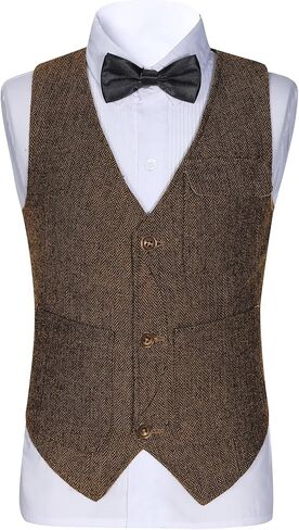 Retro Boys Tweed Vest for Kids Formal Dress Herringbone Suit Vest for Toddler Boy Wedding Waistcoat Sleeveless Jacket in Saudi Arabia