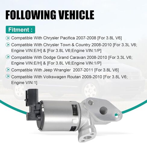 EGV1149 EGR Valve Compatible with Chrysler Town Country 2008-2018,Pacifica 2007 08,Compatible with Dodge Grand Caravan 08-10 Compatible with Jeep Wrangler 07-11 Compatible with VW Routan 09 10 EGR4397 in Saudi Arabia
