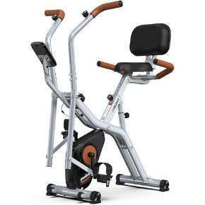 pooboo Folding Exercise Bike, Foldable Fitness Stationary Bike Machine, Upright Indoor Cycling Bike, Magnetic X-Bike with 8-Level Adjustable Resistance, Bottle Holder & Back Support Cushion for Home Gym Workout in Kuwait