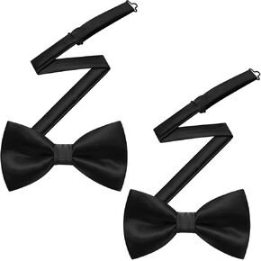 قطعتان من ربطات العنق للرجال، ربطة عنق سوداء قابلة للتعديل، ربطة عنق كلاسيكية من الساتان مربوطة مسبقًا، ربطة عنق سوداء لحفلات الزفاف والولائم والتخرج والمناسبات الرسمية in Kuwait