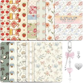 12PCS 6.2"x4.3" Inserts Cardstock Paper for E-Reader,Inserts for Clear Case,1 Dust Plug Charms, 1 Chain Charm, Flower Theme E-reader Back Cover Insert for E-Reader Basic in Kuwait