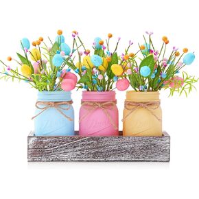 ديكور طاولة عيد الحب، قطع مركزية للطاولات مع 3 برطمانات ماسون، زهور صناعية على شكل قلب، صينية خشبية، 16 قطعة من ديكورات طاولة عيد الحب في المزرعة في الداخل للمنزل والمطبخ والمكتب in Kuwait