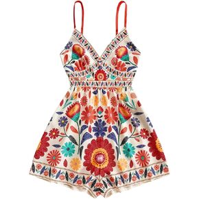 GORGLITTER Women's Floral Print Summer Romper Boho Sleeveless Wide Leg Short Jumpsuits Beach Vacation Cruise Outfits in Saudi Arabia