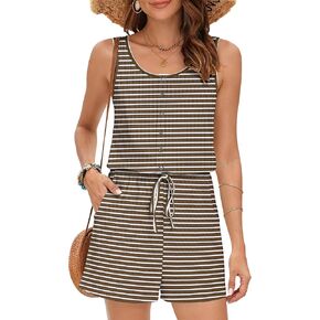 MISFAY Rompers for Women 2026 Summer Casual Buttons Scoop Neck Tank Short Jumpsuits with Pockets Beach Vacation Outfit in Kuwait