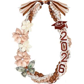 Lyrow 50'' 2026 Graduation Lei Double Braided Strands Graduation Ribbon Leis with 4 Satin Flowers Congrats Graduates Money Leis Class of 2026 Gift for Men Women in Saudi Arabia
