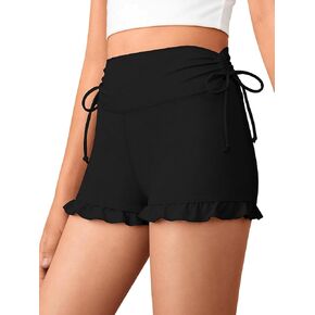 Girls Athletic Dance Ruffle Shorts High Waisted Yoga Cheer Biker Shorts Teen Gymnastics Workout Shorts in Saudi Arabia
