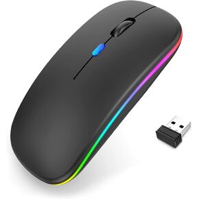 الفأر اللاسلكي LED ، الماوس القابل لإعادة الشحن ، فئران كمبيوتر محمولة نحيف مع استقبال USB ، واتصال الوضع المزدوج BT5.4 و 2.4 جرام ، صامت هادئ للكمبيوتر المحمول/الكمبيوتر المحمول/جهاز iPad/chromebook (أسود) in Kuwait