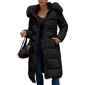 Women's Winter Thickened Quilted Puffer Coat Zipper Pockets Bubble Jacket Long Outerwear with Faux Fur Collar in Saudi Arabia
