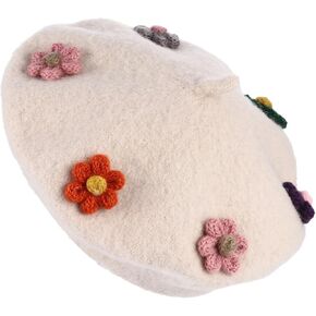 قبعة VALICLUD من الصوف على شكل زهرة، قبعة صغيرة للرسام الدافئ، قبعة صوف للخريف والشتاء مع زخرفة الأزهار، قبعة الفنان باللون البيج الناعم in Kuwait