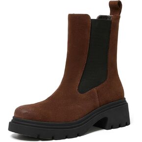 Women's Leather Chunky Chelsea Ankle Boot Platform Lug Sole Booties Comfort Walking Dress Boots in Kuwait