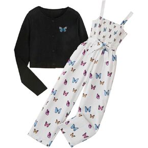 Girls 2 piece outfit Butterfly Print pullover and jumpsuit set 7-13 Years in Kuwait