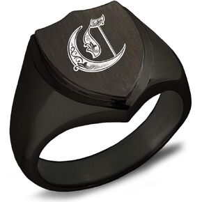 Stainless Steel Letter C Initial Royal Monogram Shield Biker Style Polished Ring in Saudi Arabia