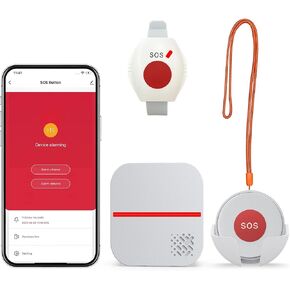 أنظمة تنبيه الحياة لمقدمي الرعاية عبر WiFi لكبار السن بدون رسوم شهرية، أنظمة تنبيه طبية للتحكم في التطبيقات لكبار السن، 1 زر اتصال مقاوم للماء + 1 زر ساعة، 1 جهاز استقبال (يدعم فقط شبكة Wi-Fi بسرعة 2.4 جيجا هرتز) in Kuwait