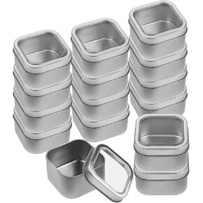 Square Metal Tins with Window Lids,15-Pack Empty Square Silver Tins for Candle Making, Candies, Gifts & Treasures (4 OZ) in Saudi Arabia