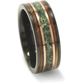 Moss Agate Whiskey Barrel Men’s Wedding Band – 8mm Black Tungsten Ring, Comfort Fit Rustic Ring for Him, Handmade Gift, Gift for him, Mens Ring in Saudi Arabia