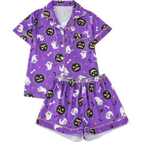طقم بيجامات الهالوين للنساء مكون من قطعتين بأكمام قصيرة وأزرار سفلية، طقم بيجامة ملابس نوم in Kuwait