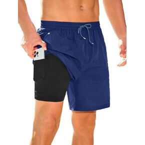 Mens Swim Trunks with Compression Linner Waterproof Swim Shorts with Zipper Pocket Quick Dry Board Shorts for Men in Kuwait
