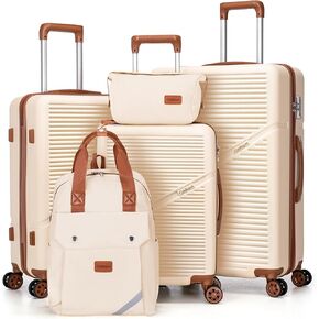 حقائب سفر مكونة من 5 قطع بعجلات، مجموعة حقائب سفر مصنوعة من مادة ABS وعجلات دوارة بقفل TSA (مجموعة من 5 قطع (20 بوصة/24 بوصة/28 بوصة)) in Kuwait