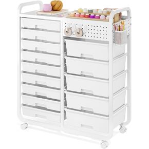 Rolling Storage Cart with 14 Drawers, Storage Organizer Cart with Tabletop and Pegboard,Utility Cart for Living Room, Classroom, Bedroom,Bathroom,Dorm,Office (Green) in Kuwait