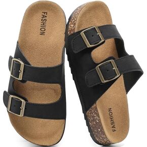 صنادل منزلق للأطفال قابلة للتعديل مع وسادة قدم من الفلين، صنادل كاجوال مفتوحة من الأمام بإبزيم مزدوج للأولاد والبنات، نعل EVA غير قابل للانزلاق، شرائح مريحة للصيف للأماكن الداخلية والخارجية in Kuwait