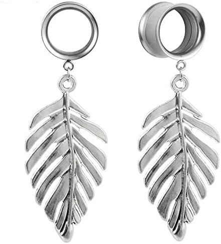 Hanging Metal Feather Ear Gauges - Pair of Stainless Steel Screw-On Plugs - 6 Size Options in Saudi Arabia