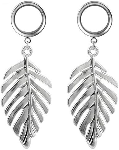 Hanging Metal Feather Ear Gauges - Pair of Stainless Steel Screw-On Plugs - 6 Size Options in Saudi Arabia