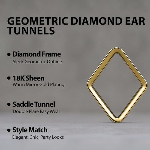 ERKUOO Minimalist Rhombus Ear Gauges Tunnels Geometric Hollow Diamond Shape Ear Saddles Plugs for Stretched Ears High Polished Gold and Silver Tone Body Piercing Jewelry for Men Women 0g to 5/8 Inch in Saudi Arabia