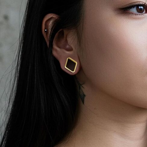 ERKUOO Minimalist Rhombus Ear Gauges Tunnels Geometric Hollow Diamond Shape Ear Saddles Plugs for Stretched Ears High Polished Gold and Silver Tone Body Piercing Jewelry for Men Women 0g to 5/8 Inch in Saudi Arabia