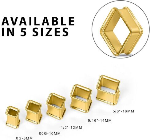 ERKUOO Minimalist Rhombus Ear Gauges Tunnels Geometric Hollow Diamond Shape Ear Saddles Plugs for Stretched Ears High Polished Gold and Silver Tone Body Piercing Jewelry for Men Women 0g to 5/8 Inch in Saudi Arabia