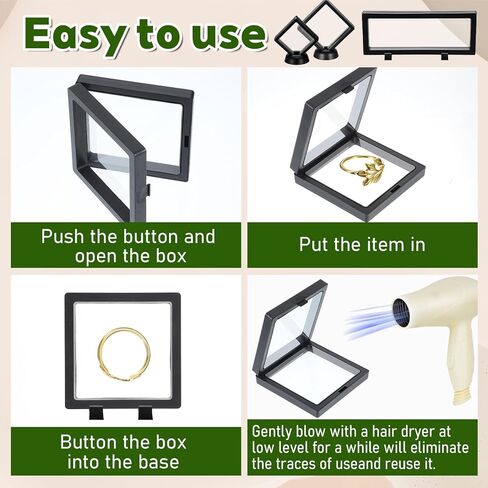 12 قطعة من حامل العرض العائم ثلاثي الأبعاد، إطار عائم، إطار عرض بختم أسود، إطارات تخزين المجوهرات الشفافة، إطارات حامل حامل العملات المعدنية للمجوهرات، العينات، الميداليات، الطوابع in Kuwait