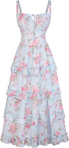 Scarlet Darkness Women's Floral Corset Dress 2026 Summer Spring Wedding Guest Dresses Flowy Sundress with Pockets in Saudi Arabia
