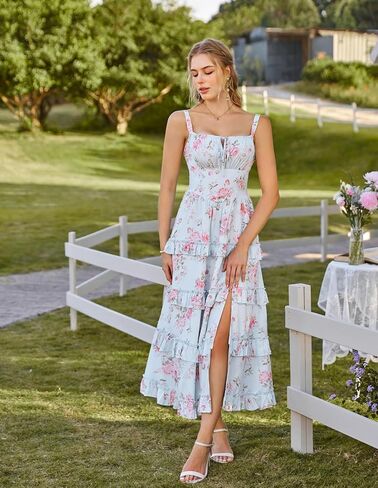 Scarlet Darkness Women's Floral Corset Dress 2026 Summer Spring Wedding Guest Dresses Flowy Sundress with Pockets in Saudi Arabia