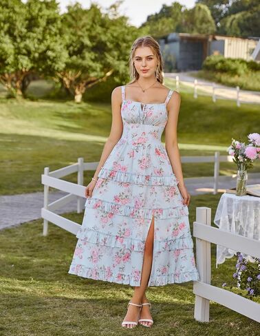 Scarlet Darkness Women's Floral Corset Dress 2026 Summer Spring Wedding Guest Dresses Flowy Sundress with Pockets in Saudi Arabia