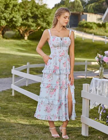 Scarlet Darkness Women's Floral Corset Dress 2026 Summer Spring Wedding Guest Dresses Flowy Sundress with Pockets in Saudi Arabia