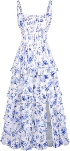 Scarlet Darkness Women's Floral Corset Dress 2026 Summer Spring Wedding Guest Dresses Flowy Sundress with Pockets in Saudi Arabia